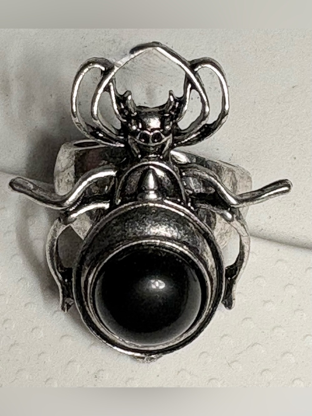 Sterling-Style Black Onyx Beetle Statement Ring